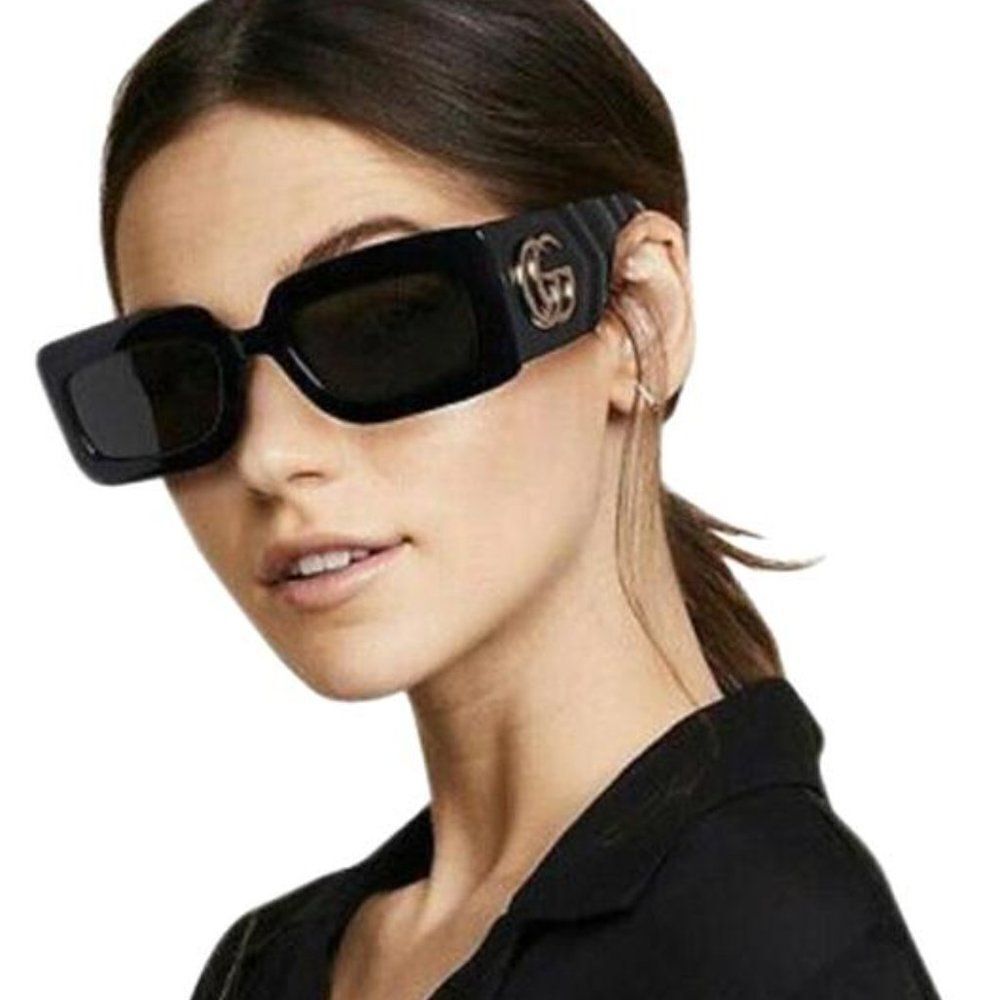 NEW Gucci GG0811S 001 Black Logo Gray Rectangle Anti-Reflective Unisex Sunglasse - Picture 8 of 12